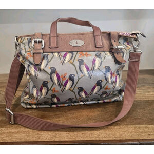 FOSSIL KeyPer Handbag Purse Birds Boho Coated Canvas & Leather Bag
